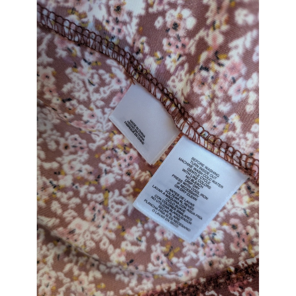 Anne Klein Blouse Women's XL Burgundy Floral Smocked Mock Neck Long Sleeve - Picture 9 of 11
